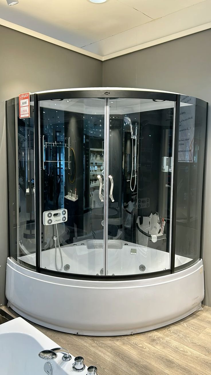 Modern blue glass shower cabin